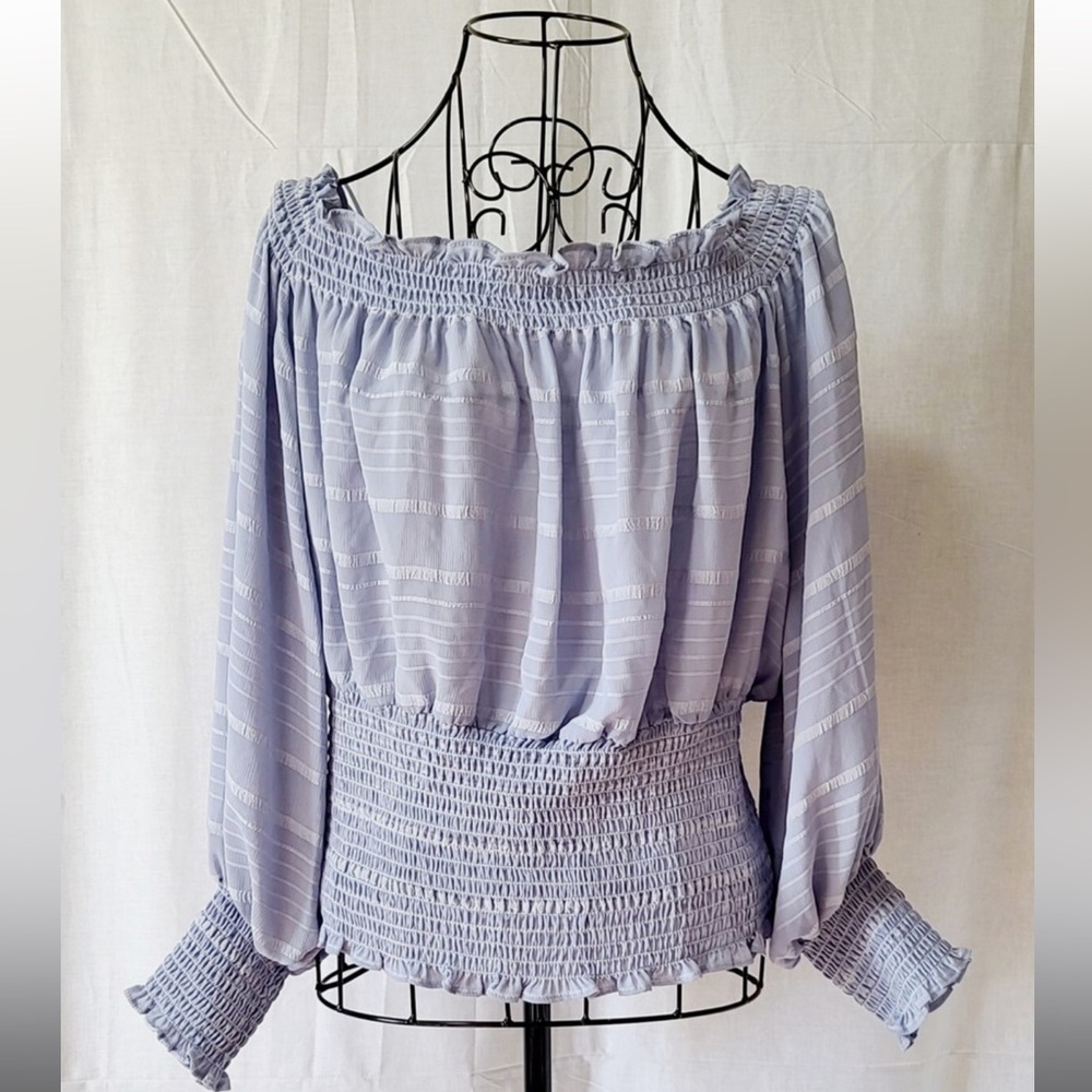 Leyden Off-The-Shoulder Long Sleeve Shirt Blue Size XL